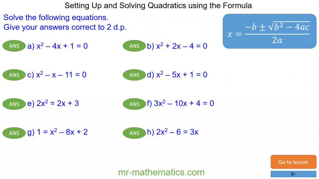 Forming And Solving Quadratic Equations Mr Mathematics