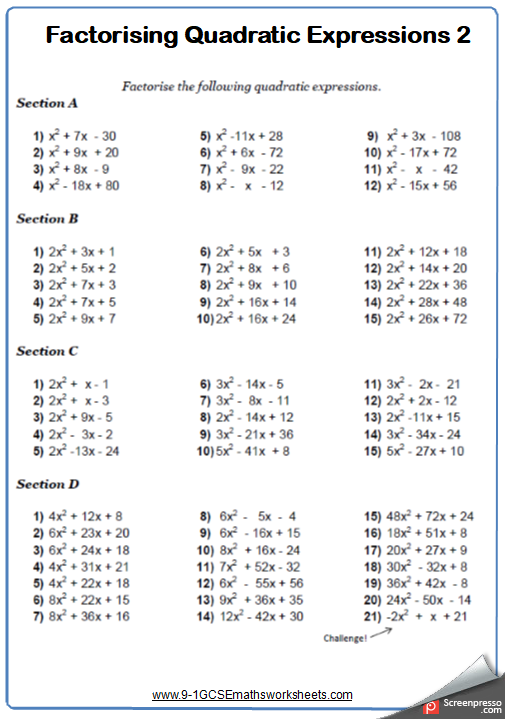 Grade 9 Quadratic Equation Word Problems Worksheet Thekidsworksheet