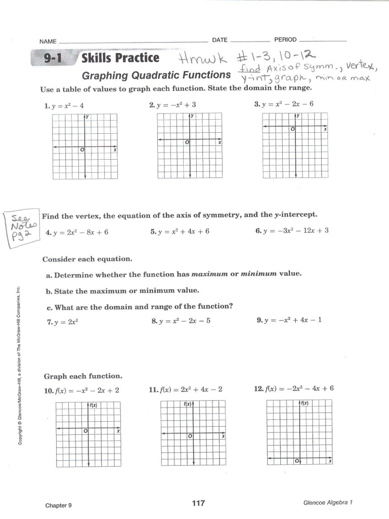 Graphing Quadratic Functions Worksheet Free Worksheets Library 