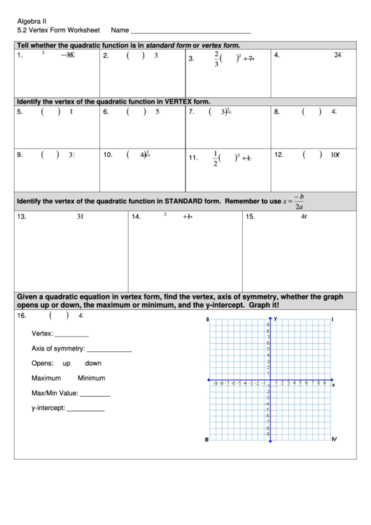Graphing Quadratics Vertex Form Intercept Form Standard Form TpT 