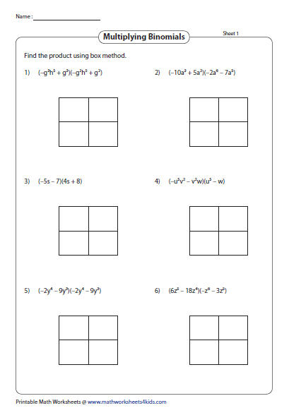 Multiplying Binomials Worksheet Kidsworksheetfun