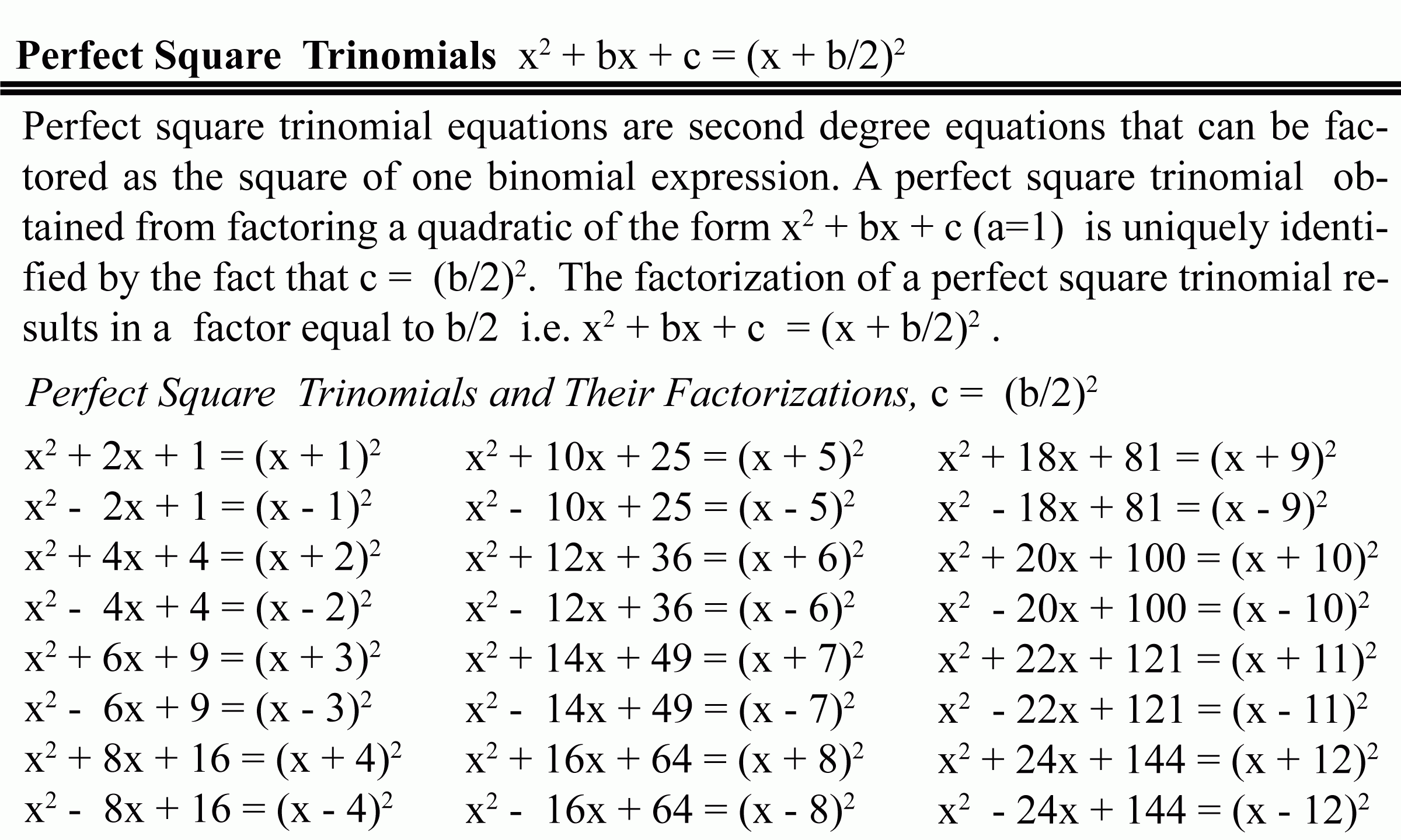 Perfect Square Trinomial Worksheet Worksheet