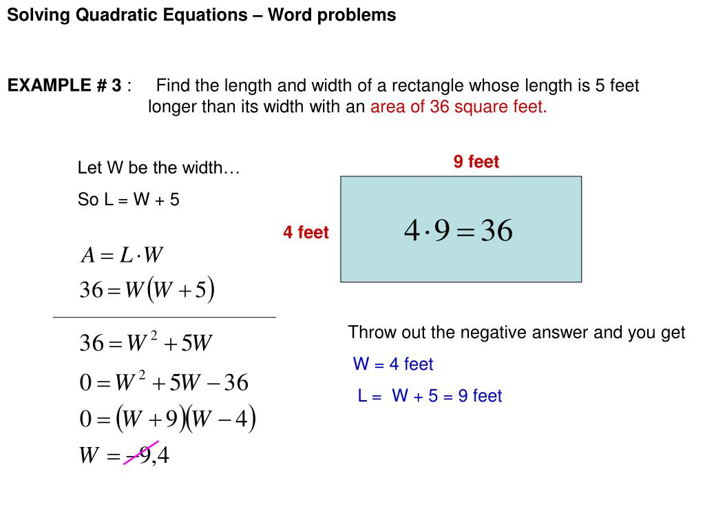 PPT Solving Quadratic Equations Word Problems PowerPoint 