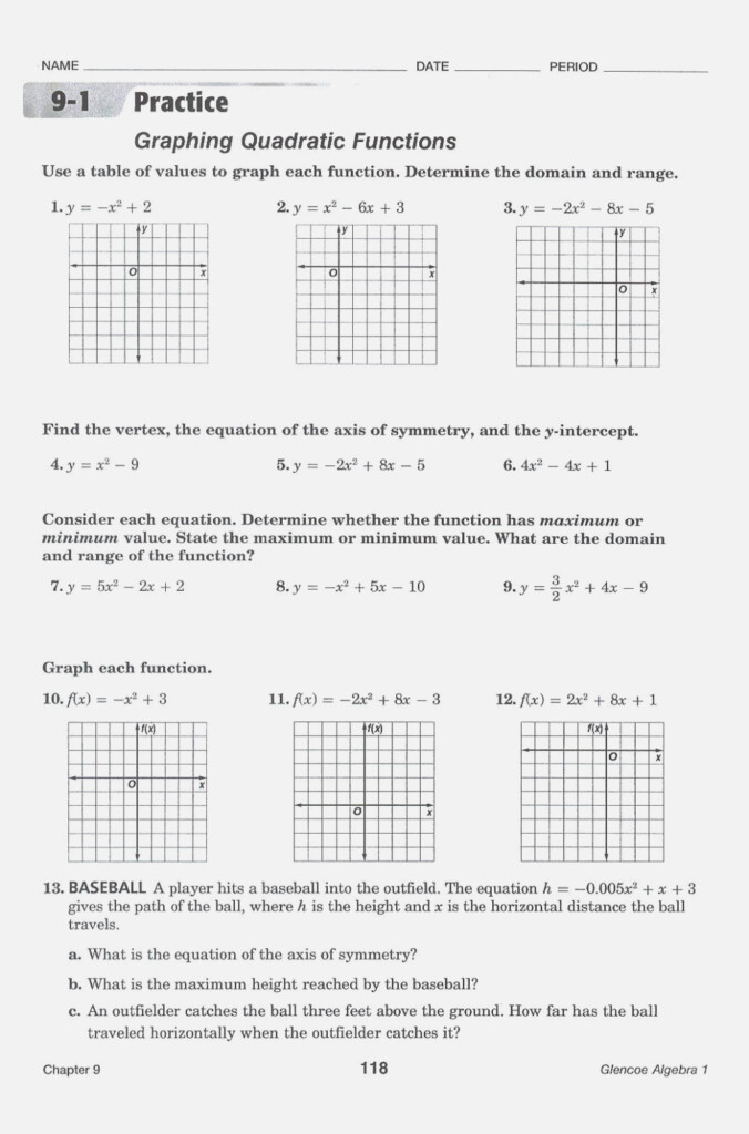 Practice Worksheet Graphing Quadratic Functions In Standard Db excel