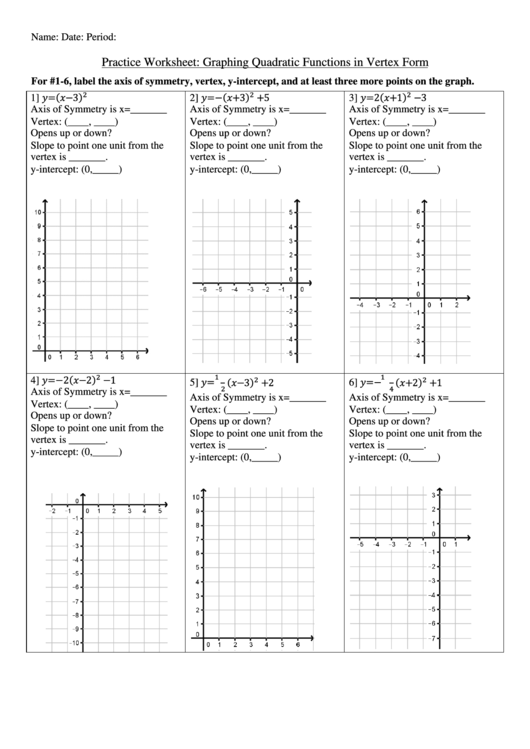 Practice Worksheet Graphing Quadratic Functions In Standard Form Answer 