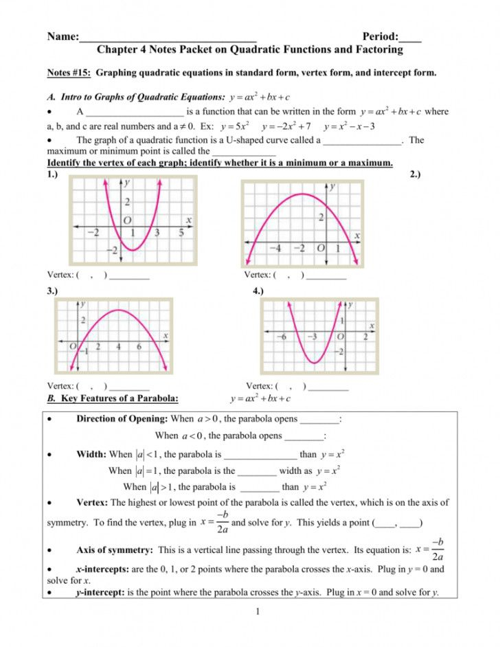 Practice Worksheet Graphing Quadratic Functions In Vertex Form Answer 