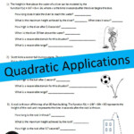 Quadratic Application Worksheet Worksheet