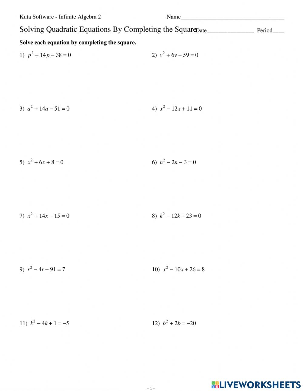 Quadratic Equation Activity