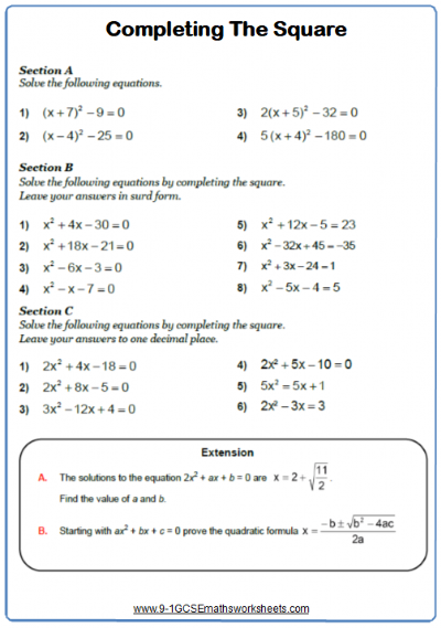Quadratic Equation Worksheet Grade 9 Pdf Universal Worksheet