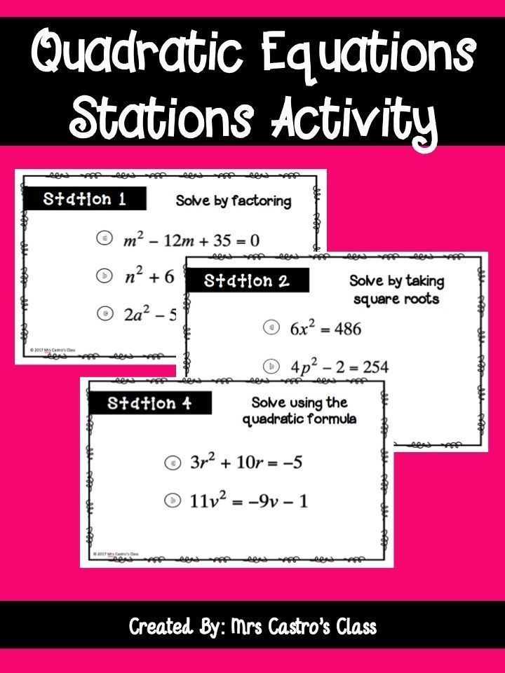 Quadratic Equations Stations Activity Math About Me Algebra Activities