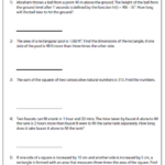 Quadratic Formula Word Problems Worksheet Worksheet