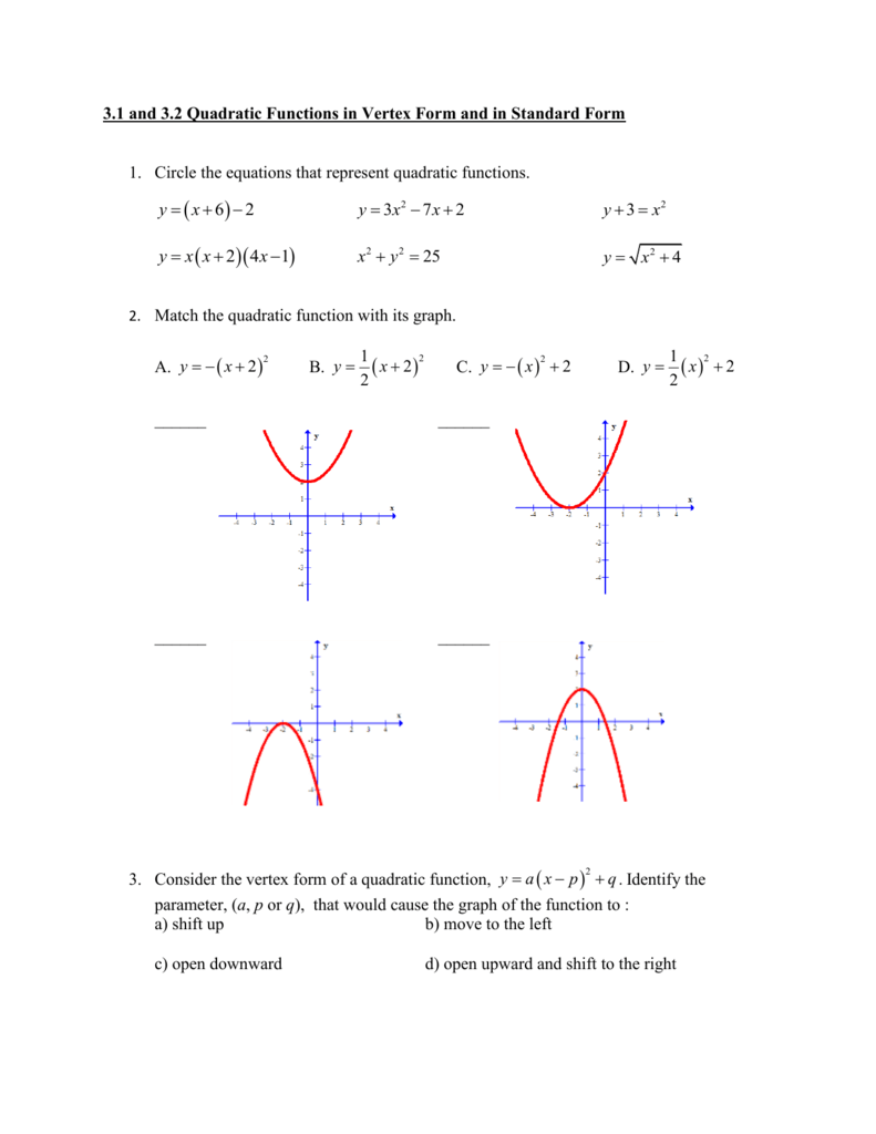 Quadratic Vertex Form Worksheet Unit 2 2 Writing And Graphing
