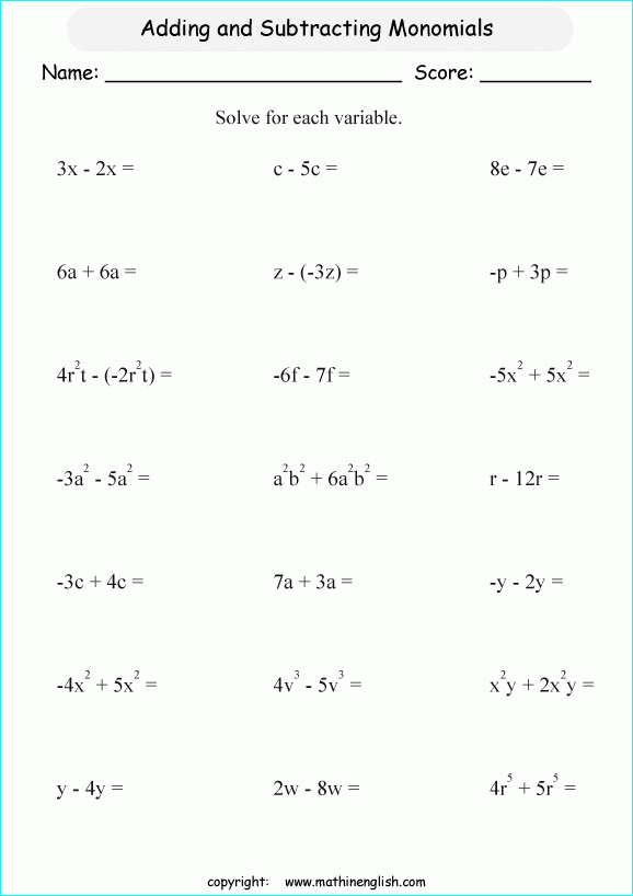Simple Algebra Worksheets For Grade 6 Kidsworksheetfun