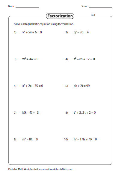 Solve The Quadratic Equation Using Factorization Method Quadratics 