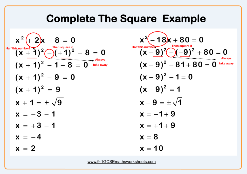 Solving Quadratic Equations By Completing The Square Worksheet Answers 