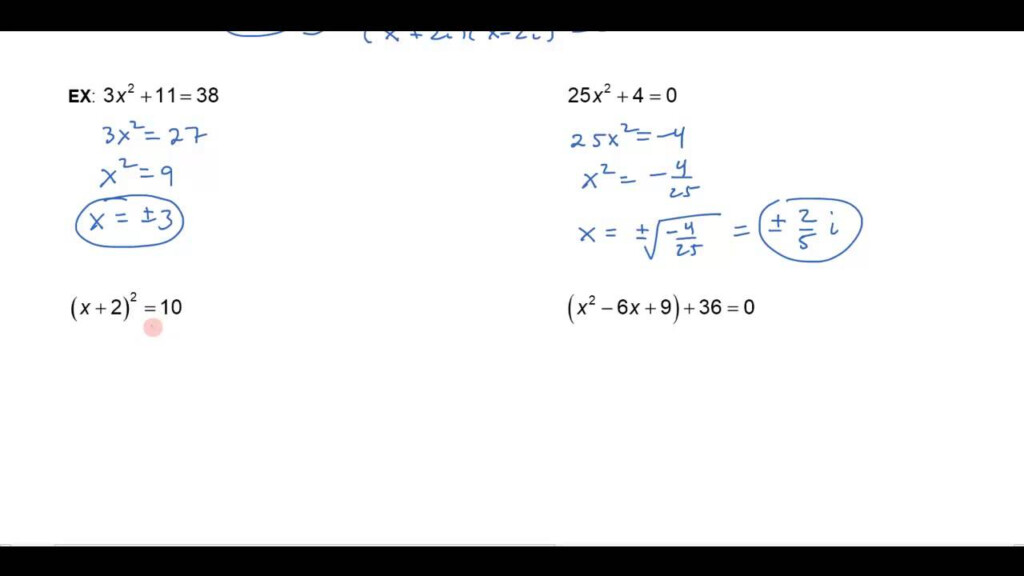 Solving Quadratic Equations By Extracting Square Roots Worksheets With 