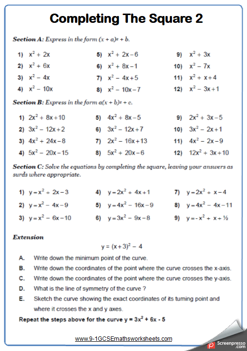 Solving Quadratic Equations Worksheets Practice Questions And Answers 