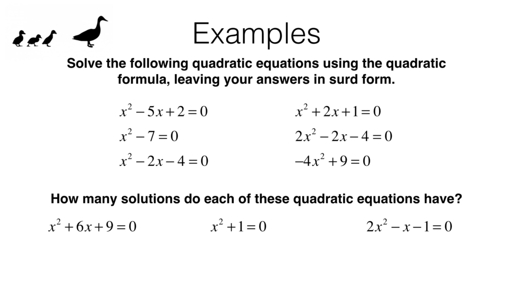 Solving Quadratic Formula Examples