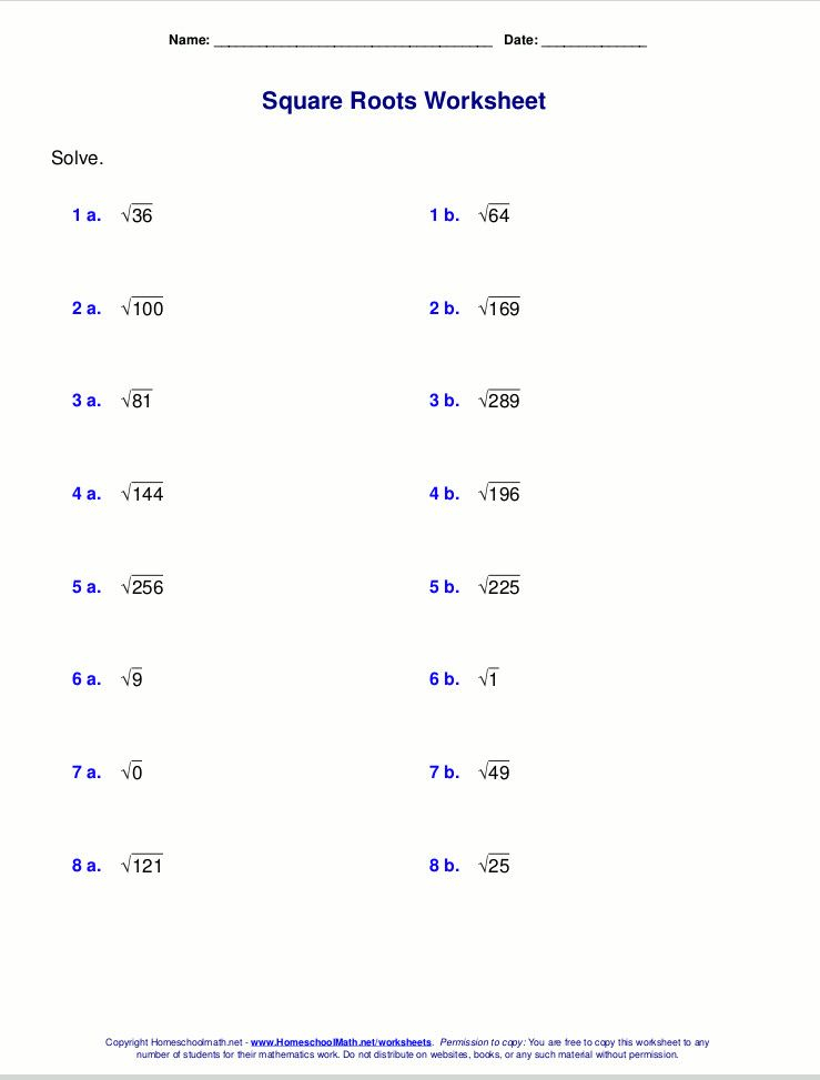 Square Root Method Worksheet