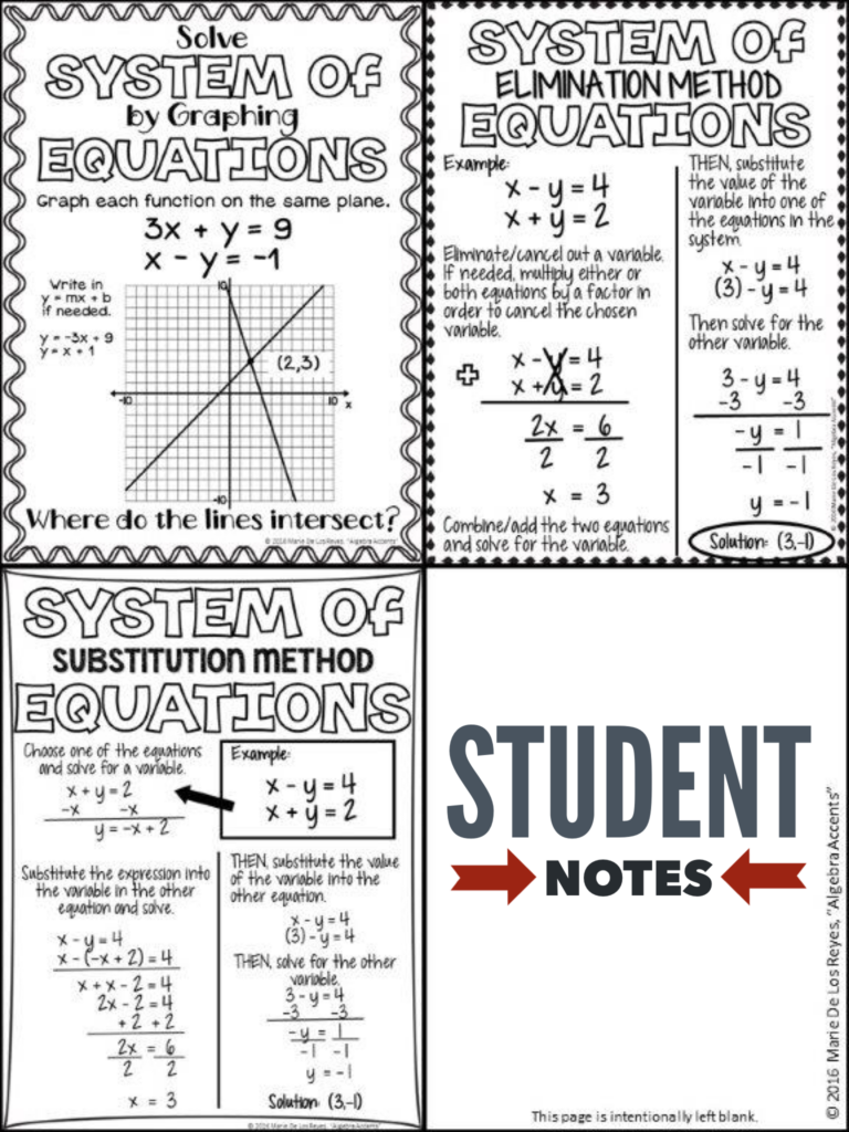 Student Friendly Systems Of Equations Notes Systems Of Equations 