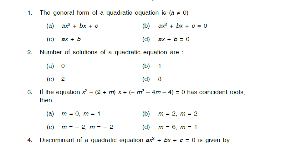 Study Notes For Delhi Public School Quadratic Equations Class X Worksheet