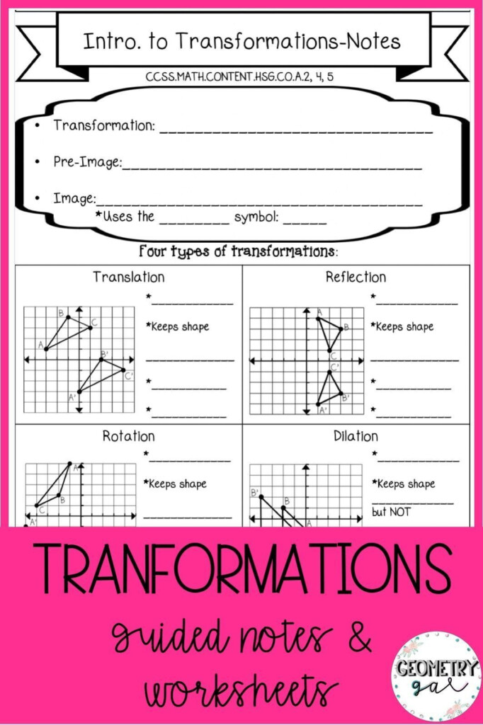 Transformations Worksheet Algebra 2