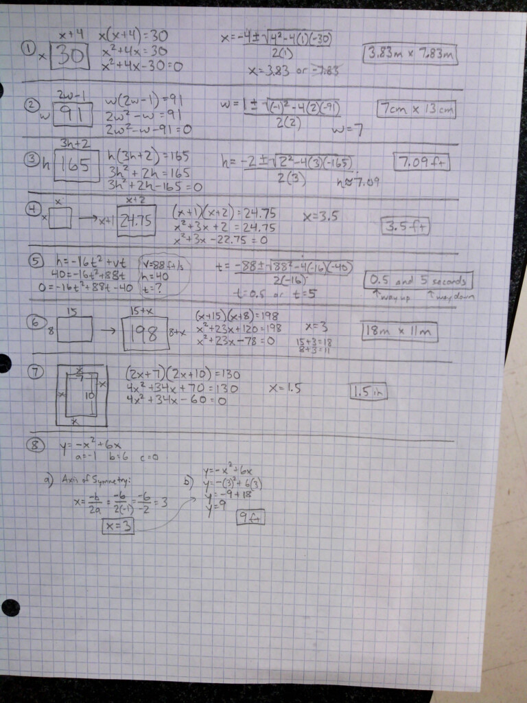 Unit 9 Quadratic Functions Camann Math Cafe