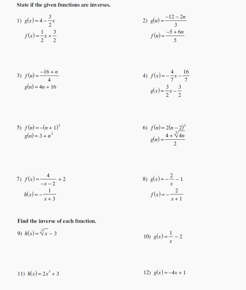 2022 Download Functions Worksheet With Answers WRKSHTS