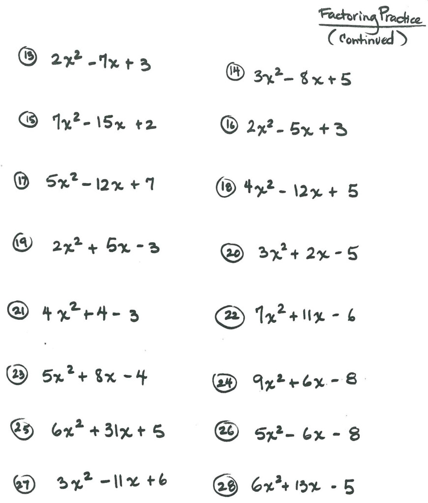 30 Factoring Quadratic Trinomials Worksheet Education Template