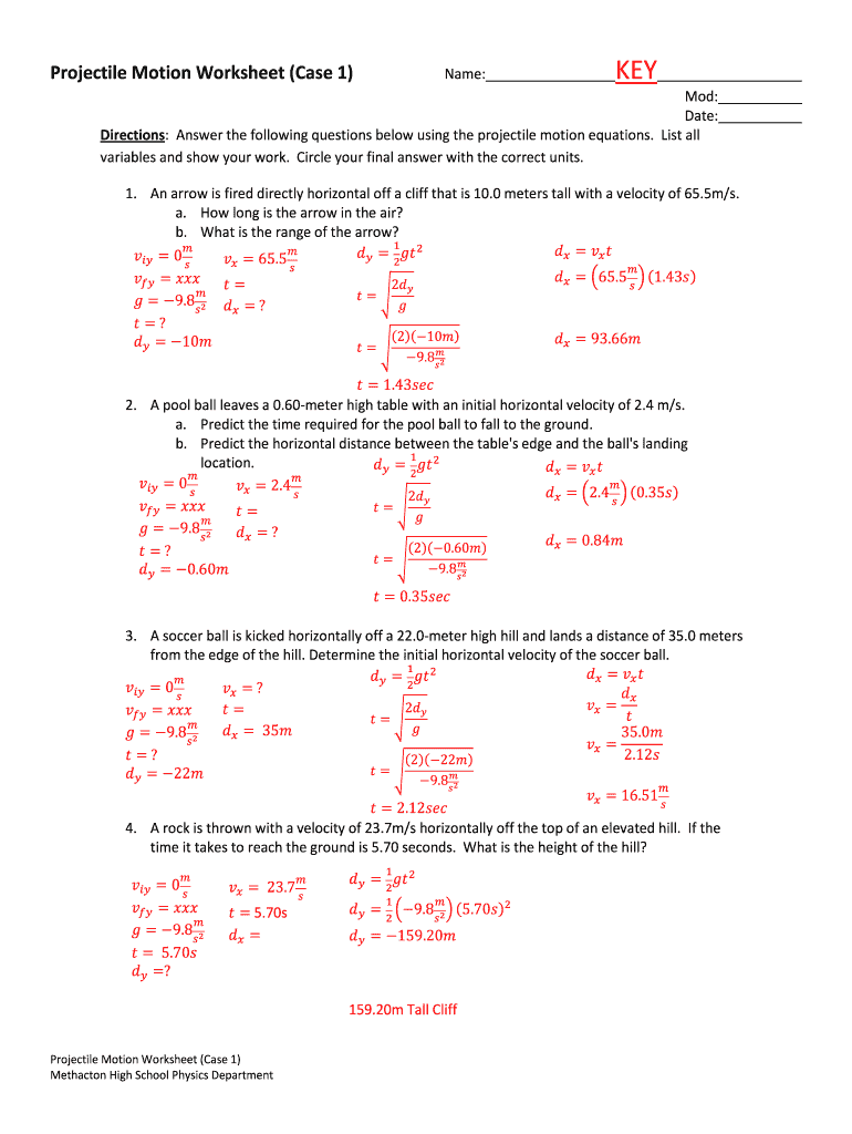 34 Projectile Motion Worksheet Answers Support Worksheet