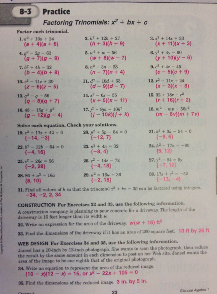 Algebra 2 Factoring Worksheet Answers Martin Lindelof