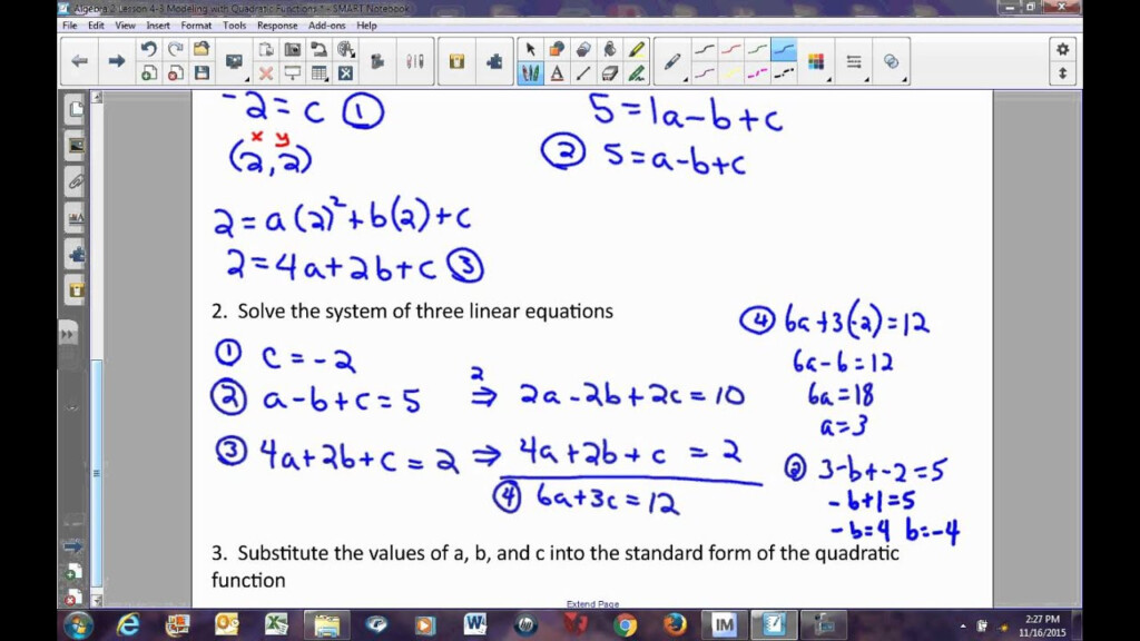 Algebra 2 Lesson 4 3 Modeling With Quadratic Functions YouTube