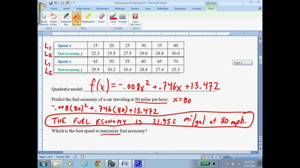 Algebra 2 Modeling With Quadratic Functions YouTube