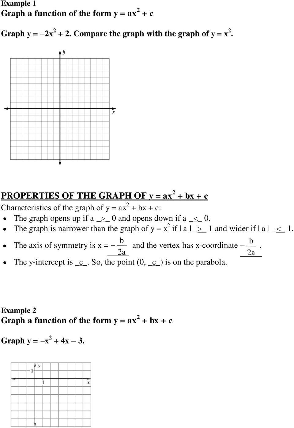 Algebra Review Worksheet Quadratic Functions Mr Lin Answers Function