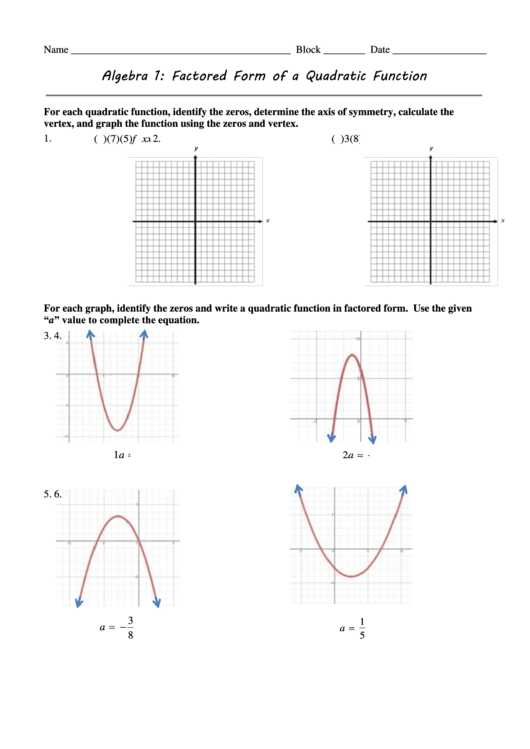 Converting Between All Three Forms Of Quadratic Functions Worksheet 