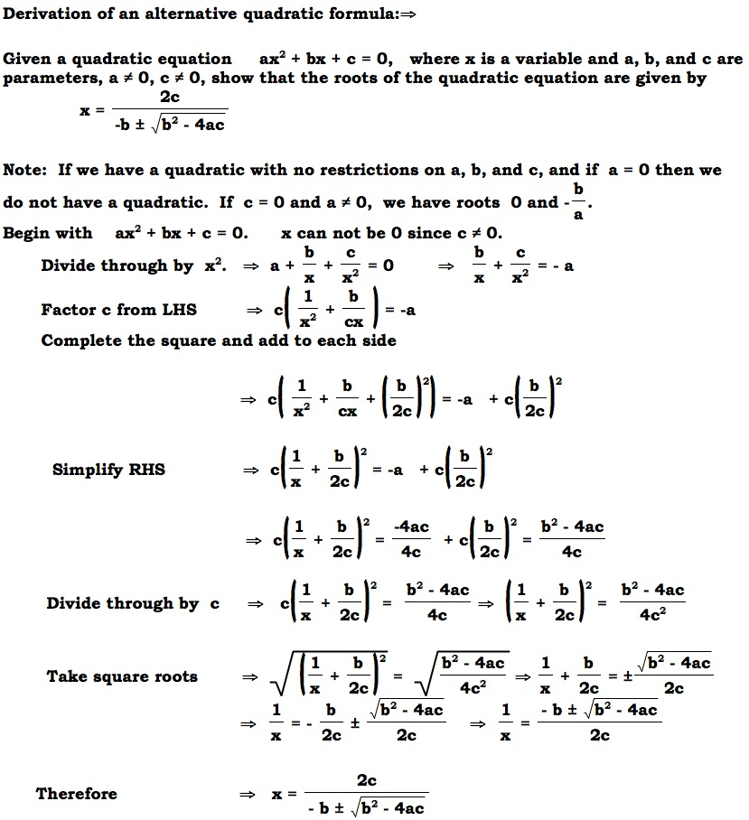 Derive Quadratic Formula Worksheet Livinghealthybulletin