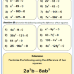 Difference Of Two Squares Maths Worksheet Quadratics Solving