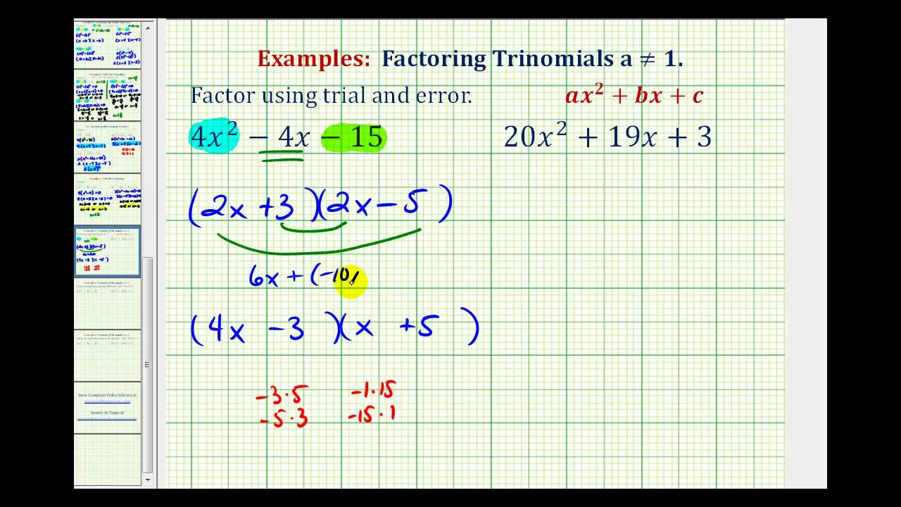 Ex Factor Trinomials When A Is NOT Equal To 1 Trial And Error Method 