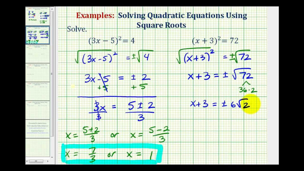 Ex Solve Quadratic Equations Using Square Roots YouTube
