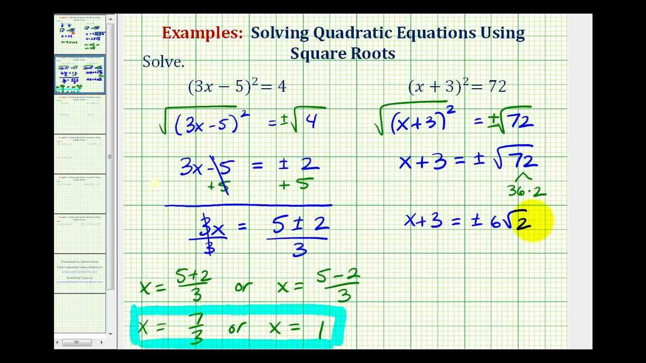 Ex Solve Quadratic Equations Using Square Roots YouTube