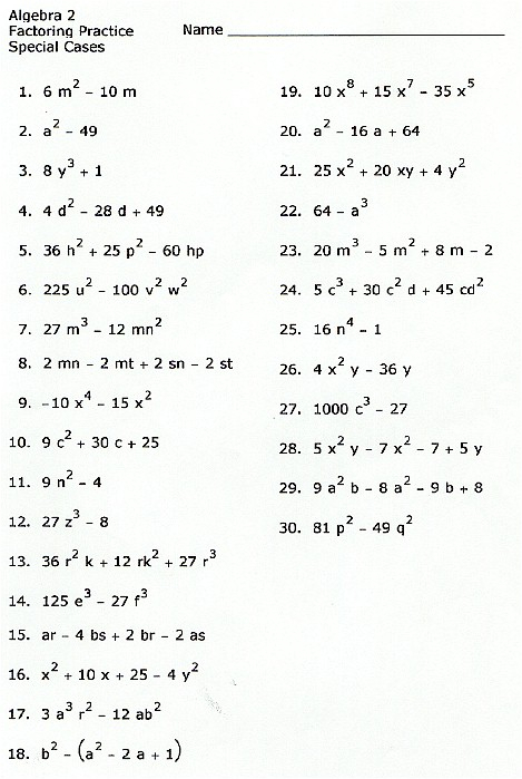 Factoring Practice Special Cases