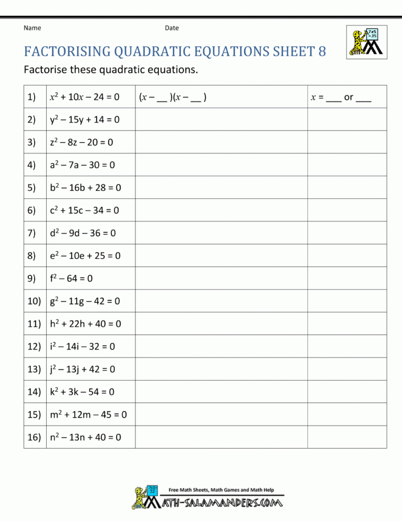 Factoring Quadratic Equations