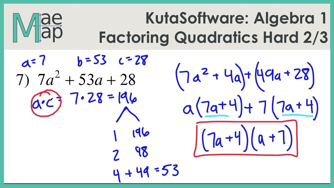 Factoring Quadratic Equations Worksheet