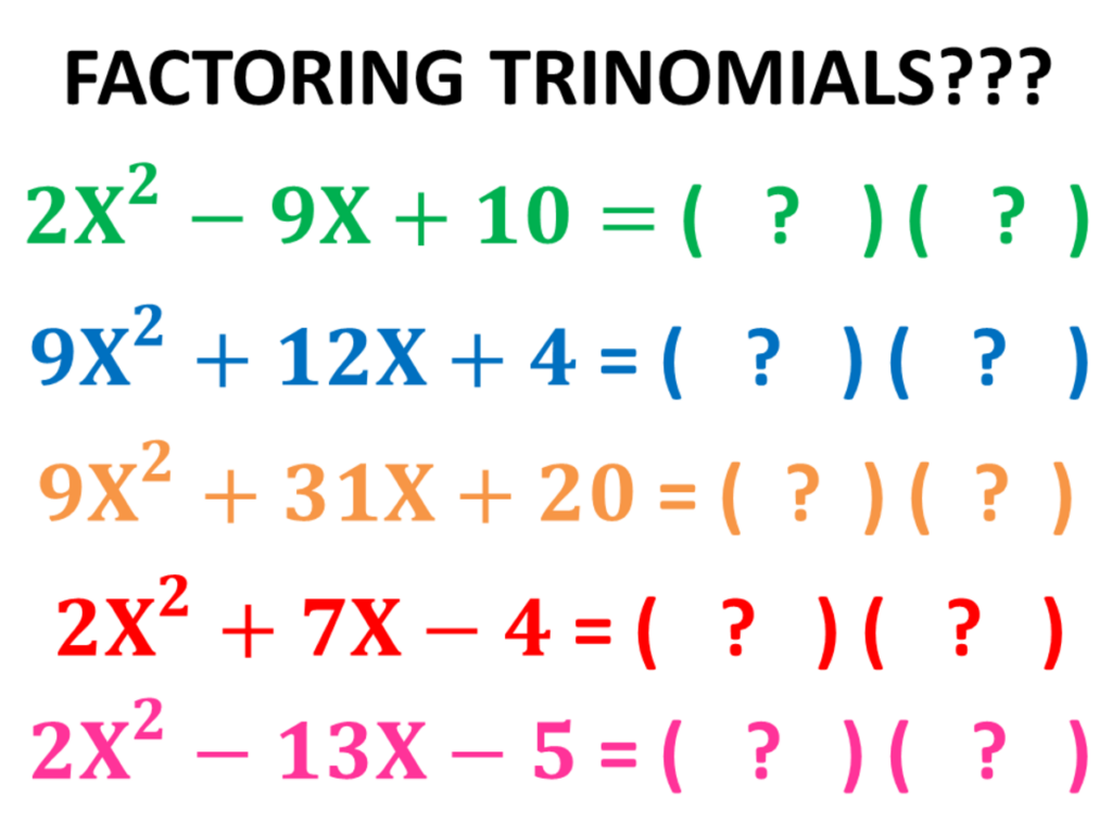 Factoring Quadratic Trinomials Worksheet