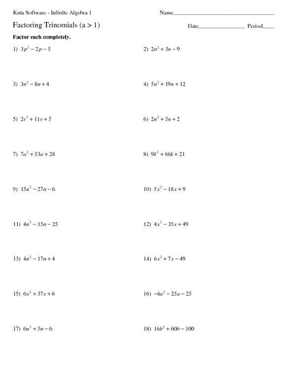 Factoring Quadratics Worksheet Free Worksheets Samples