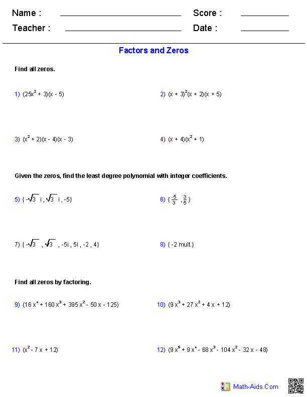 Finding Zeros Of A Polynomial Worksheet Tomas Blog