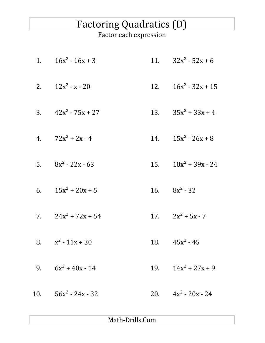 Free Worksheets On Factoring The Quadratic Formula Quadraticworksheet