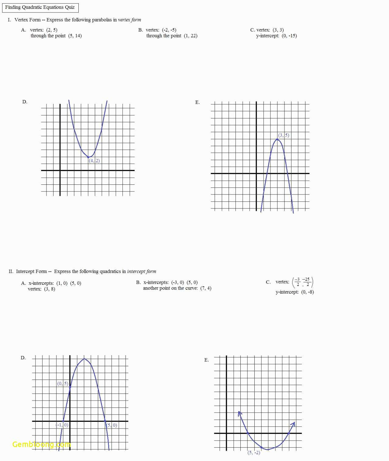 Graphing Quadratic Functions Worksheet Algebra 1 Function Worksheets