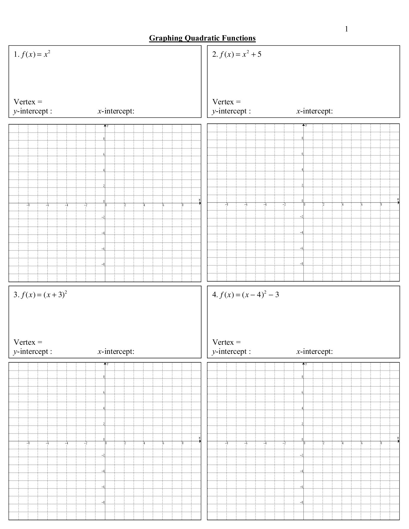 Graphing Quadratic Functions Worksheet Educational Worksheet