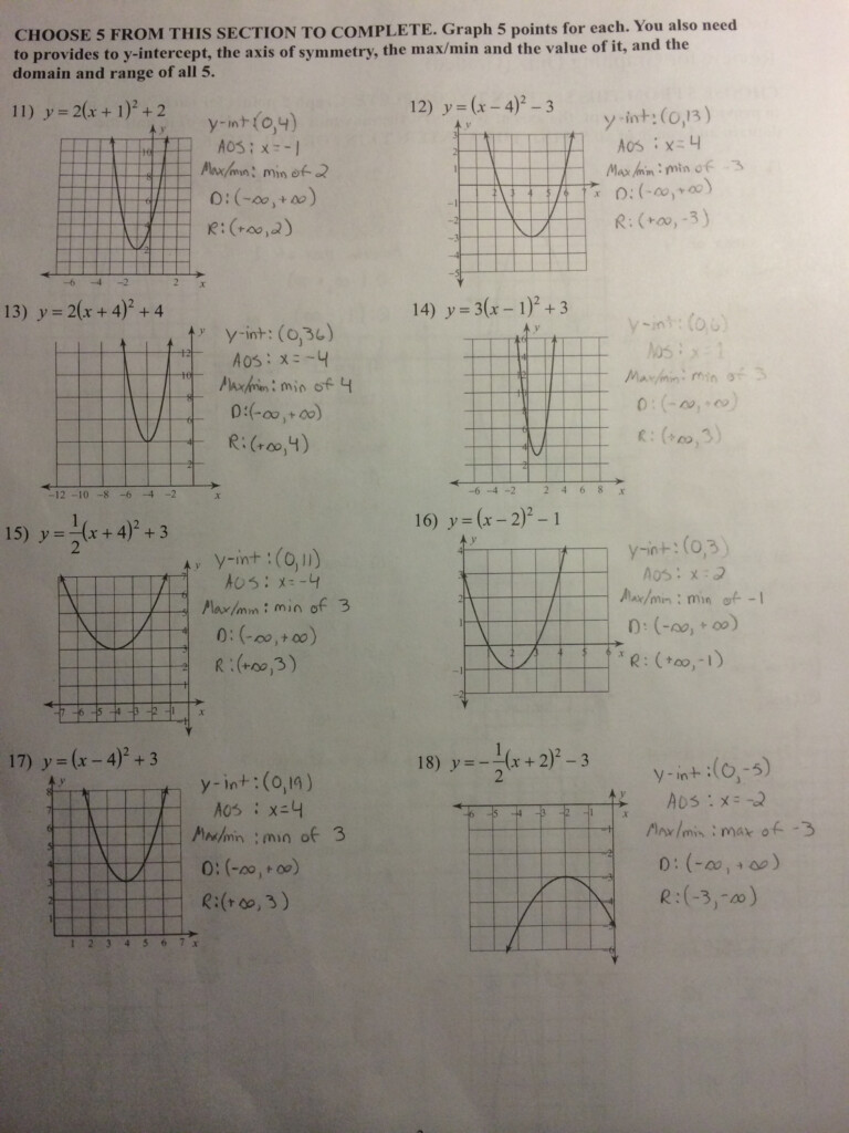 Graphing Quadratics Review Answers Room 910